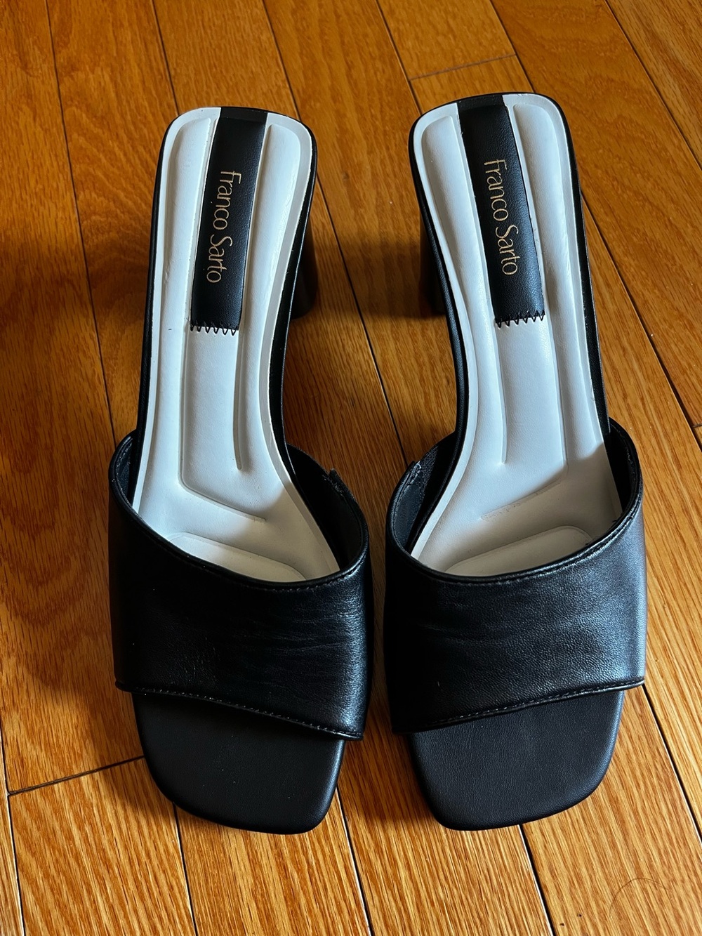 Franco Sarto Black Leather Slide Mules